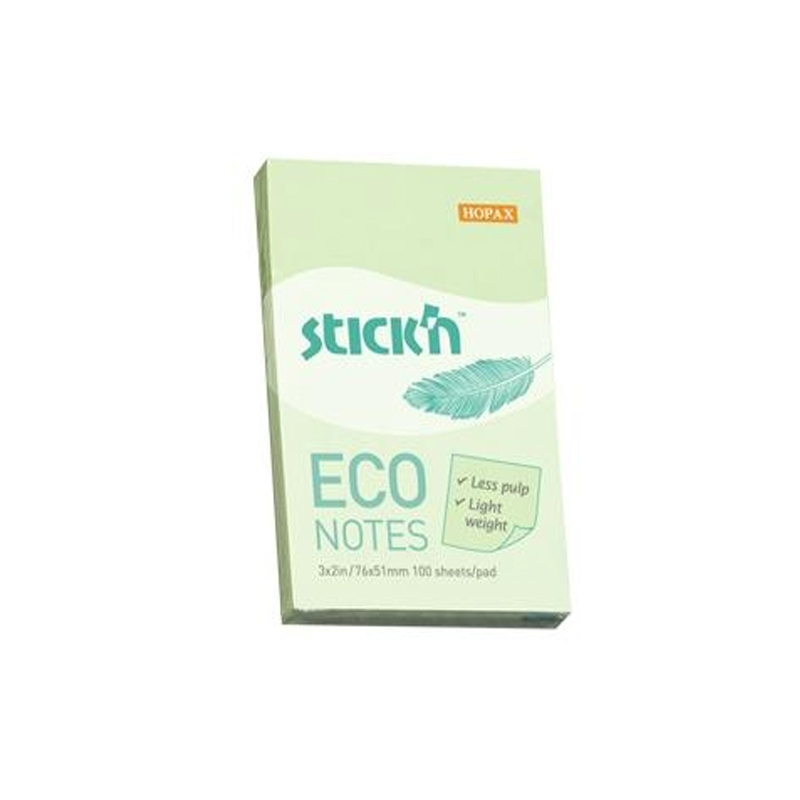 STİCK'N 21744 ECO YAPIŞKANLI NOT KAĞIDI 51x76 100 YAPRAK PASTEL YEŞİL