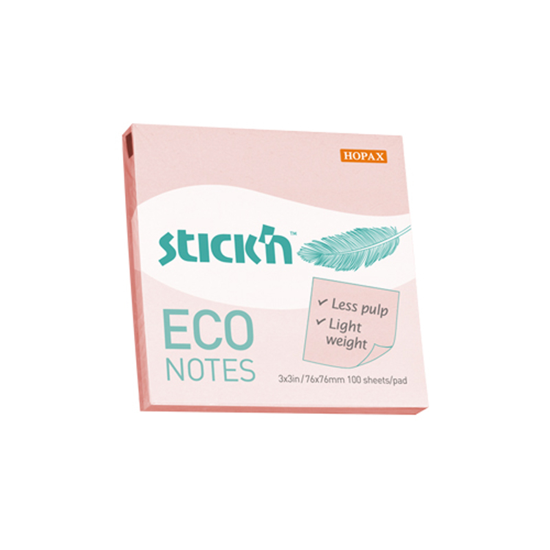 STİCK'N 2174600 ECO YAPIŞKANLI NOT KAĞIDI 76x76 100 YAPRAK PASTEL PEMBE