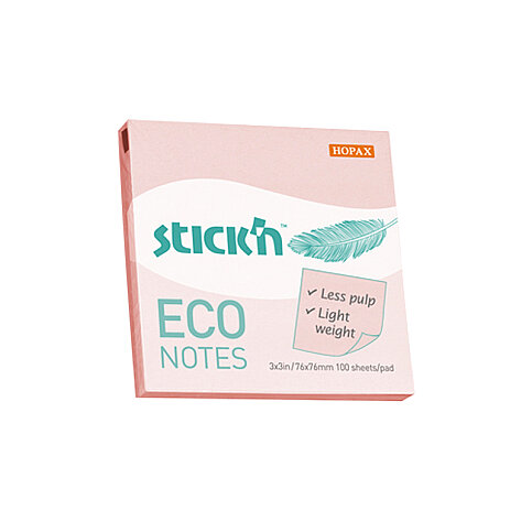 STİCK'N 21746 ECO YAPIŞKANLI NOT KAĞIDI 76x76 100 YAPRAK PASTEL PEMBE (2174600-5001) - 1