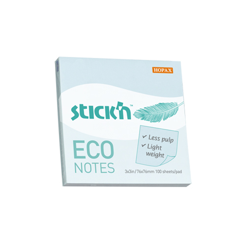 STİCK'N 21747 ECO YAPIŞKANLI NOT KAĞIDI 76x76 100 YAPRAK PASTEL MAVİ