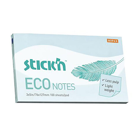 Stick'N 21751 Eco Yapışkanlı Not Kağıdı 76x127 100 Yaprak Mavi (2175100-5001) - 1