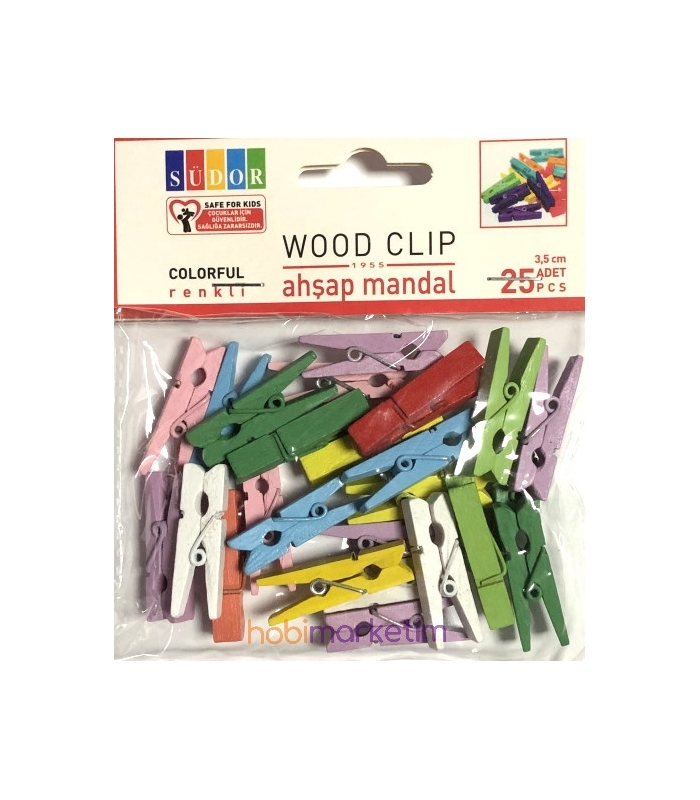 SÜDOR BS130 RENKLİ BÜYÜK BOY AHŞAP MANDAL 3.5cm 20Lİ
