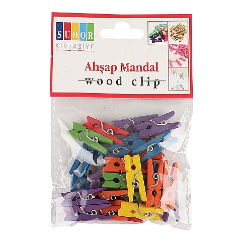 SÜDOR BS130 RENKLİ BÜYÜK BOY AHŞAP MANDAL 3.5cm 20Lİ - 1