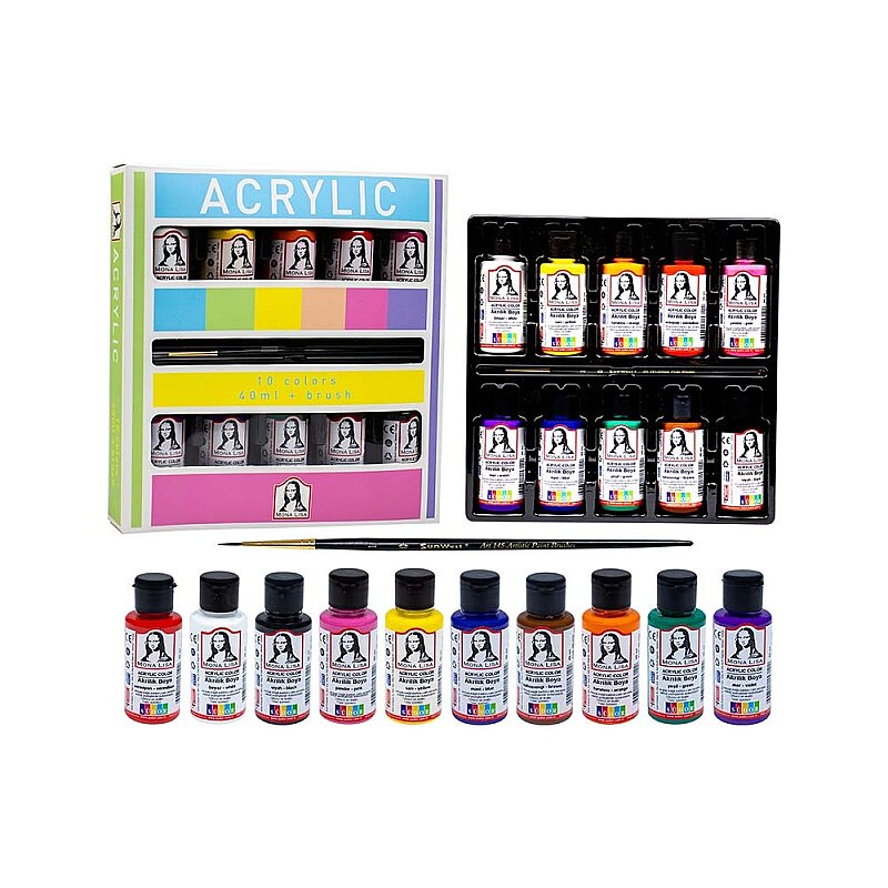 SÜDOR ML122 MONALİSA AKRİLİK BOYA 10 RENKx40ml+FIRÇA SET