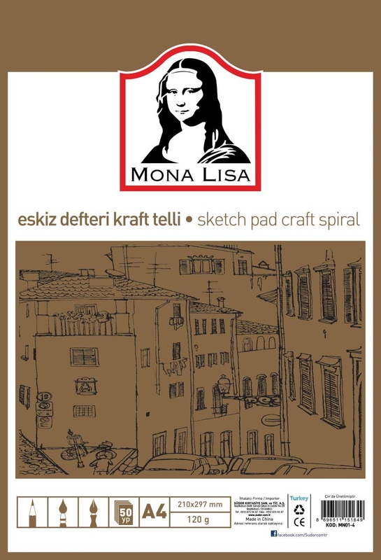 SÜDOR MN01-4 MONALİSA ESKİZ DEFTERİ A4 50 YAPRAK 120gr KRAFT