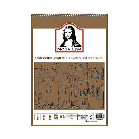 SÜDOR MN01-4 MONALİSA ESKİZ DEFTERİ A4 50 YAPRAK 120gr KRAFT - 1