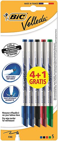BİC 1721 VELLEDA ÇOCUK BEYAZ TAHTA KALEMİ 4+1 RENK BLİSTER (875698)(9126451) - 1