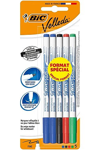 BİC 1721 VELLEDA ÇOCUK BEYAZ TAHTA KALEMİ 4+1 RENK BLİSTER (875698)(9126451) - 1