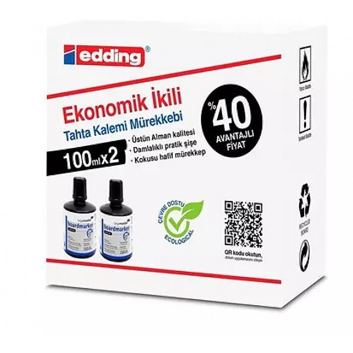 EDDİNG 1199 TAHTA KALEM MÜREKKEBİ SİYAH 100ml 2Lİ