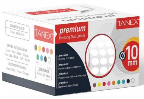 Tanex 101001 Rulo Nokta Etiket 10Mm Beyaz Tekli Kutu - 1