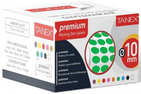 Tanex 103101 Rulo Nokta Etiket 10Mm Yeşil Tekli Kutu - 1