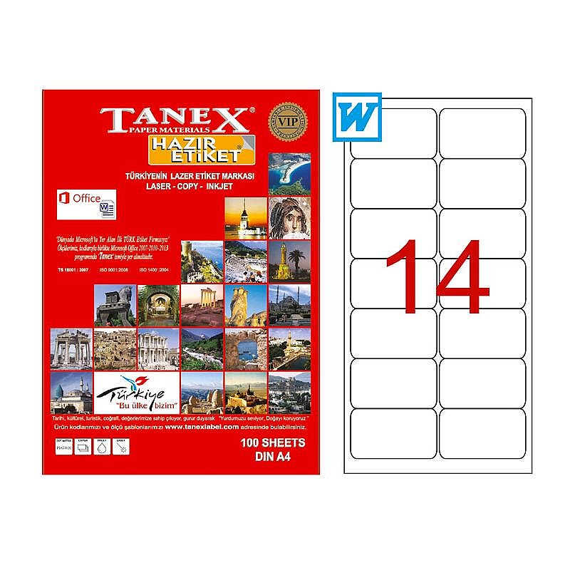 TANEX 2014 ŞEFFAF LASER ETİKET 99x38mm 14x25 350 ADET