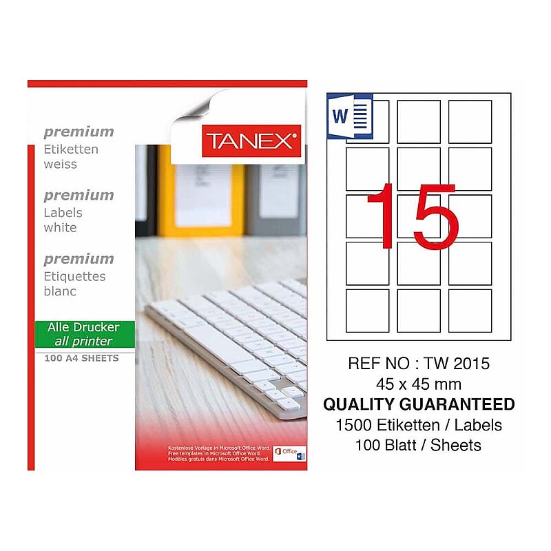 TANEX 2015 LASER ETİKET 45x45mm 36x100 3600 ADET
