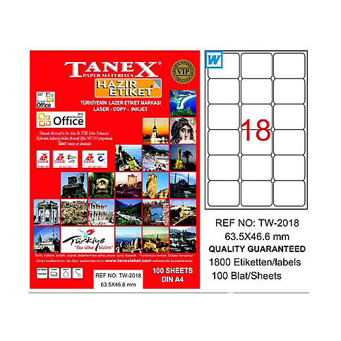 Tanex 2018 Turuncu Laser Etiket 63x46mm 18x100 1800 Adet - 1