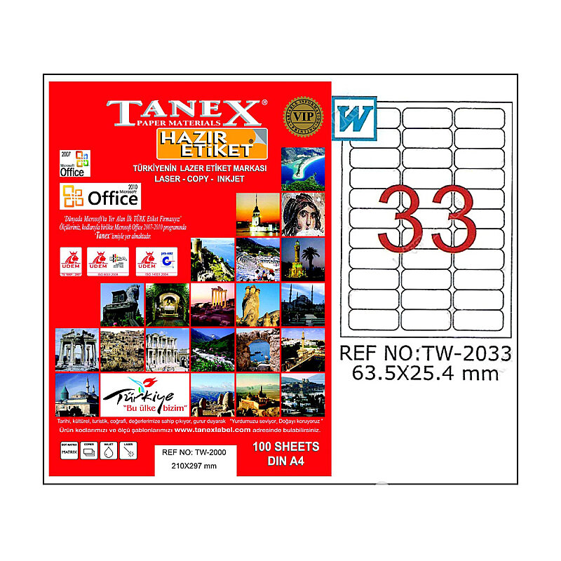 TANEX 2048 LASER ETİKET 32x32mm 48x100 4800 ADET