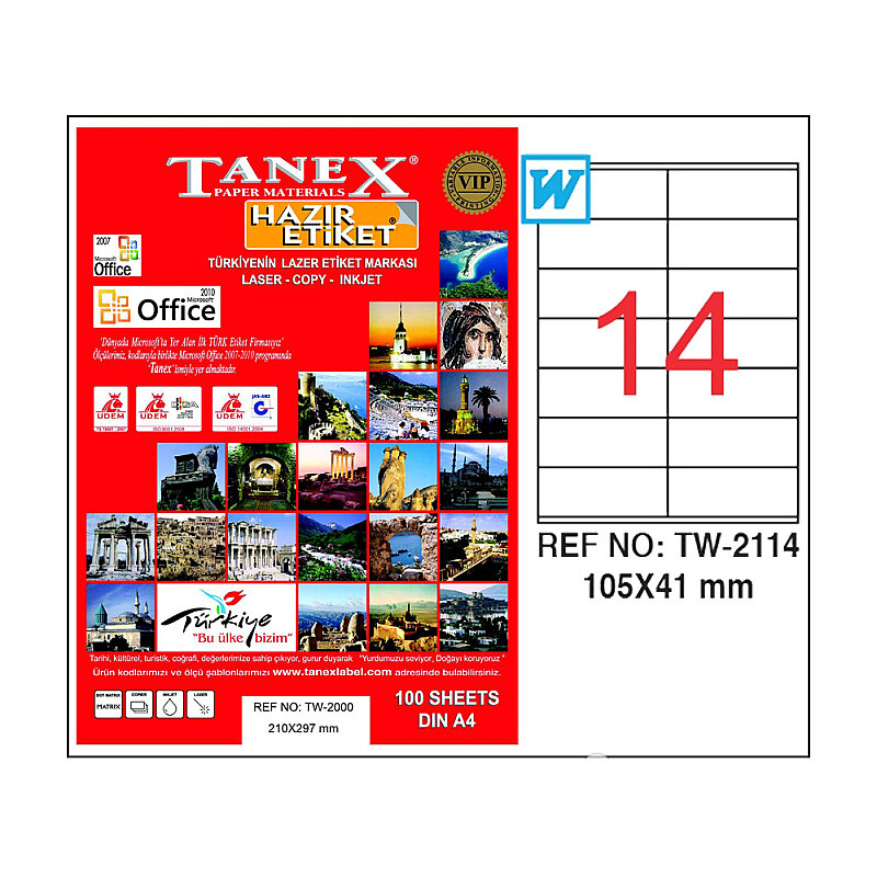 TANEX 2114 LASER ETİKET 105x41mm 14x100 1400 ADET
