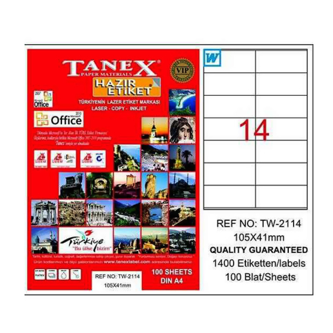 Tanex 2114 Laser Etiket 105X41Mm 14X100 1400 Adet - 1