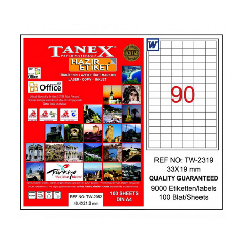 TANEX 2319 LASER ETİKET 33x19mm 90x100 9000 ADET - 1