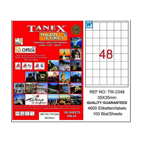 TANEX 2348 LASER ETİKET 35x35mm 72x100 7200 ADET - 1
