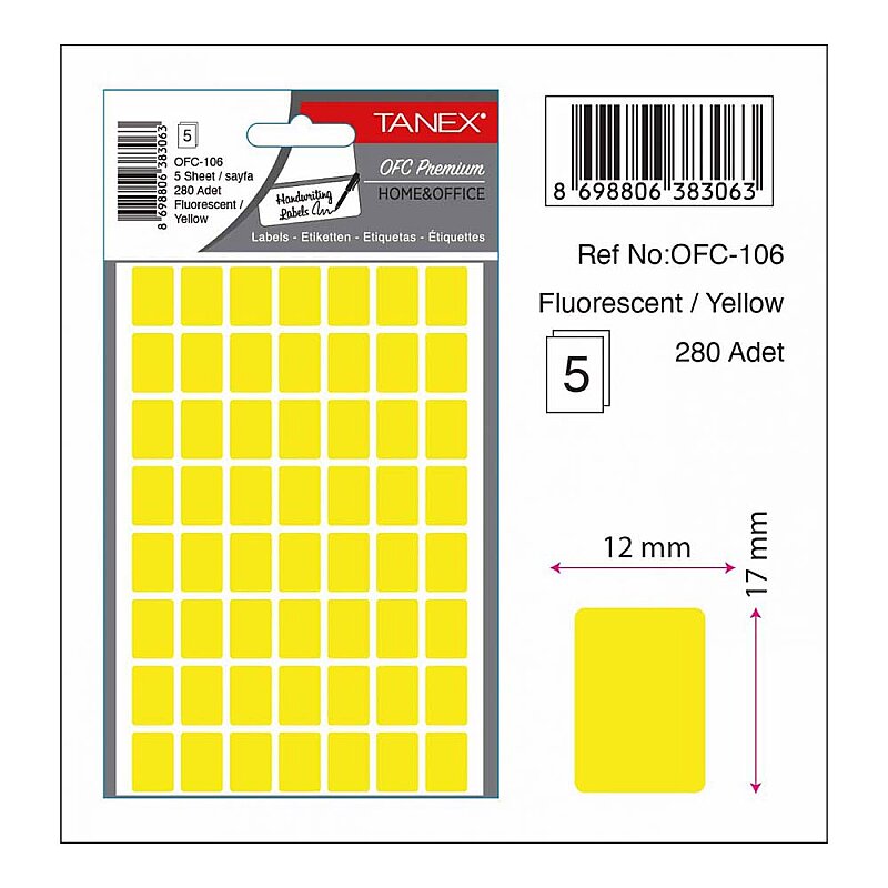 TANEX OFC-106 FLORESAN ETİKET SARI POŞET