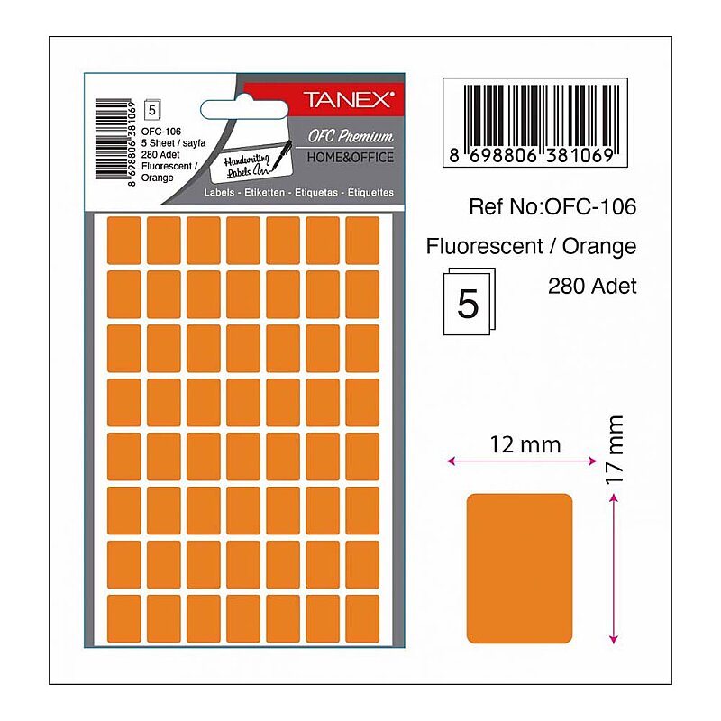 TANEX OFC-106 FLORESAN ETİKET TURUNCU POŞET