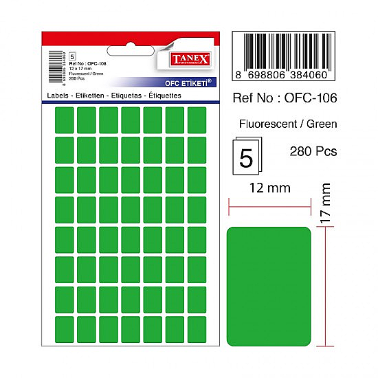 TANEX OFC-106 FLORESAN ETİKET YEŞİL POŞET