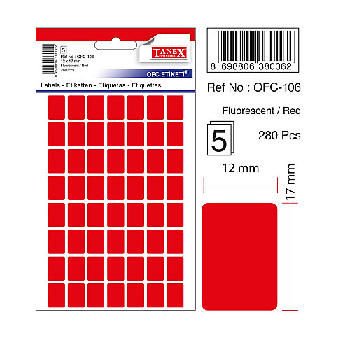 TANEX OFC-106 FLORESAN ETİKET KIRMIZI POŞET - 1