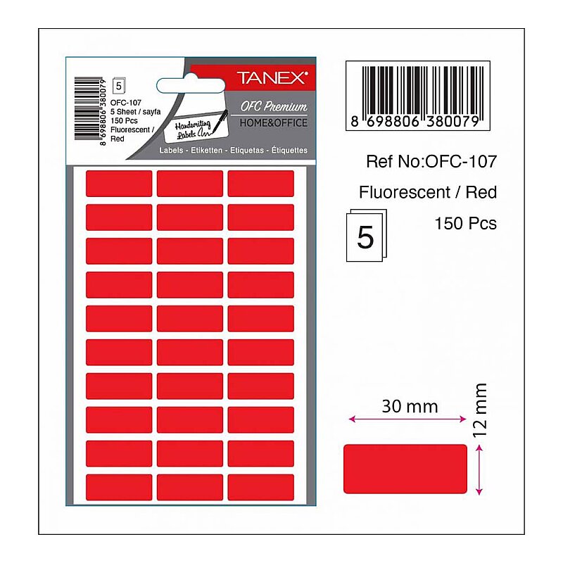 TANEX OFC-107 FLORESAN ETİKET KIRMIZI POŞET