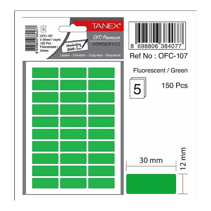 TANEX OFC-107 FLORESAN ETİKET YEŞİL POŞET