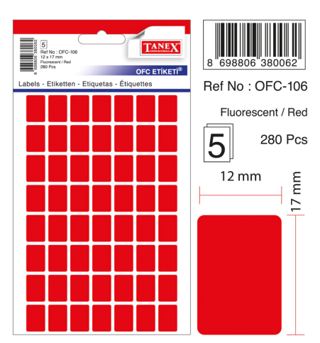 Tanex Ofc-108 Floresan Etiket Kırmızı Poşet - 1