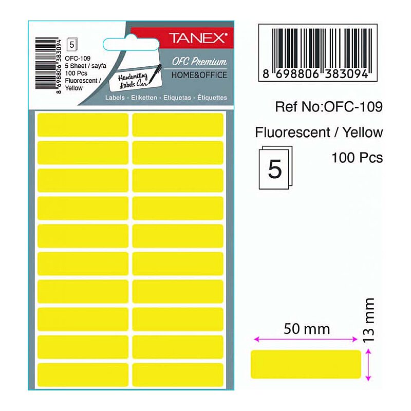 TANEX OFC-109 FLORESAN ETİKET SARI POŞET