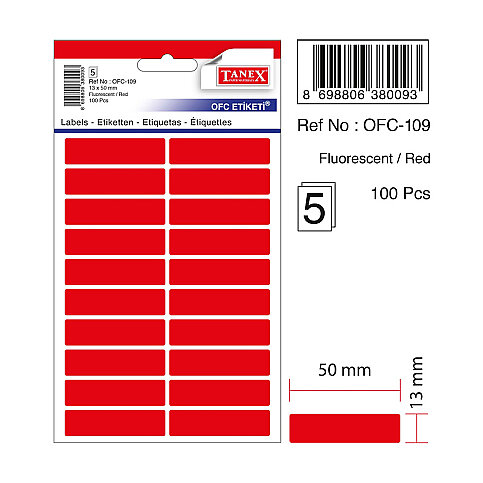 TANEX OFC-109 FLORESAN ETİKET KIRMIZI POŞET - 1