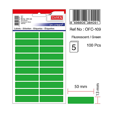 TANEX OFC-109 FLORESAN ETİKET YEŞİL POŞET - 2