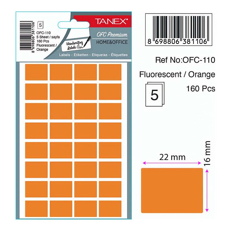 TANEX OFC-110 FLORESAN ETİKET TURUNCU POŞET