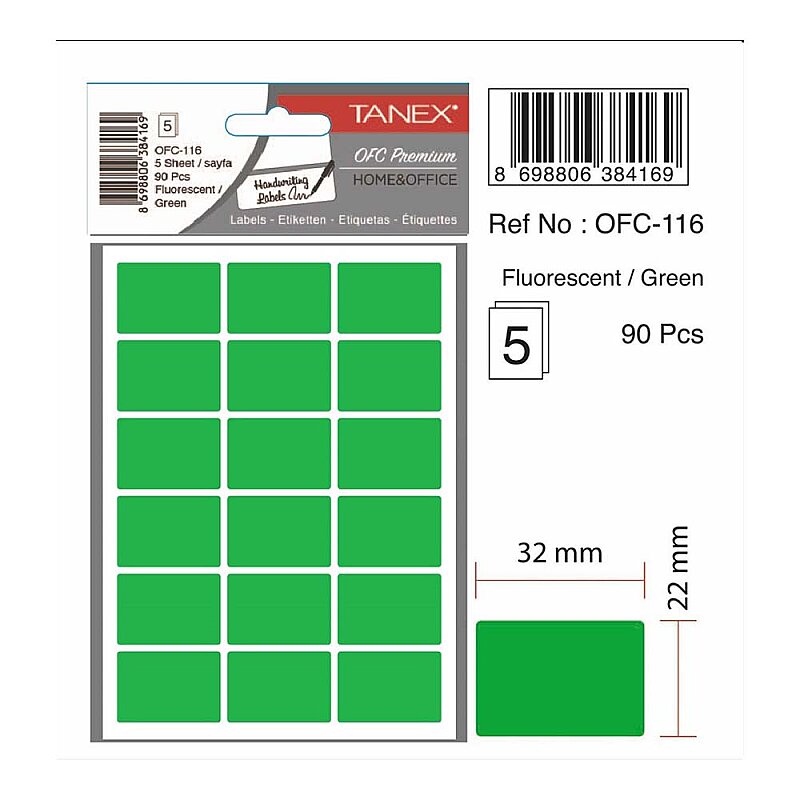 TANEX OFC-116 FLORESAN ETİKET YEŞİL POŞET