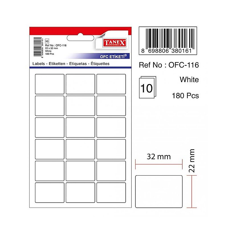 TANEX OFC-116 BEYAZ ETİKET POŞET