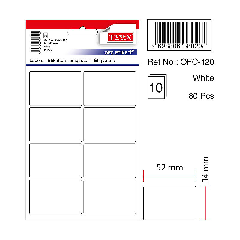 TANEX OFC-120 BEYAZ ETİKET POŞET