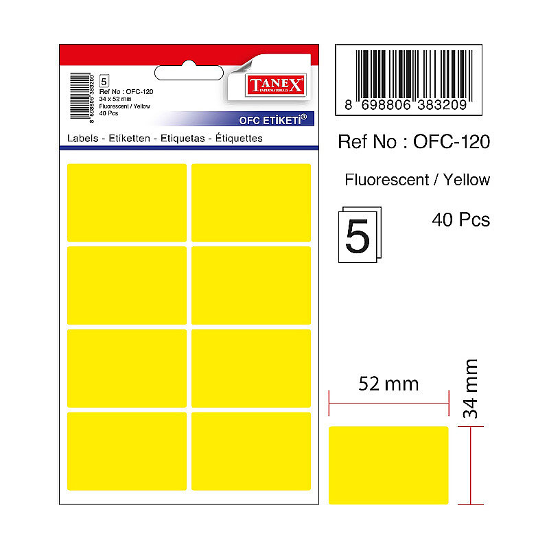 TANEX OFC-120 FLORESAN ETİKET SARI POŞET