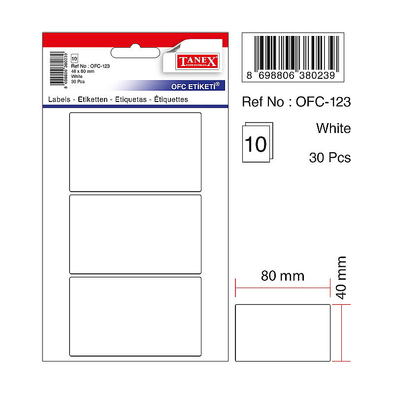 TANEX OFC-123 BEYAZ ETİKET POŞET