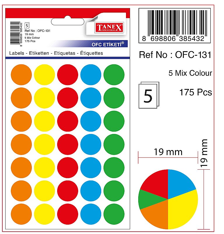 TANEX OFC-131 MİX COLOR ETİKET 5Lİ POŞET