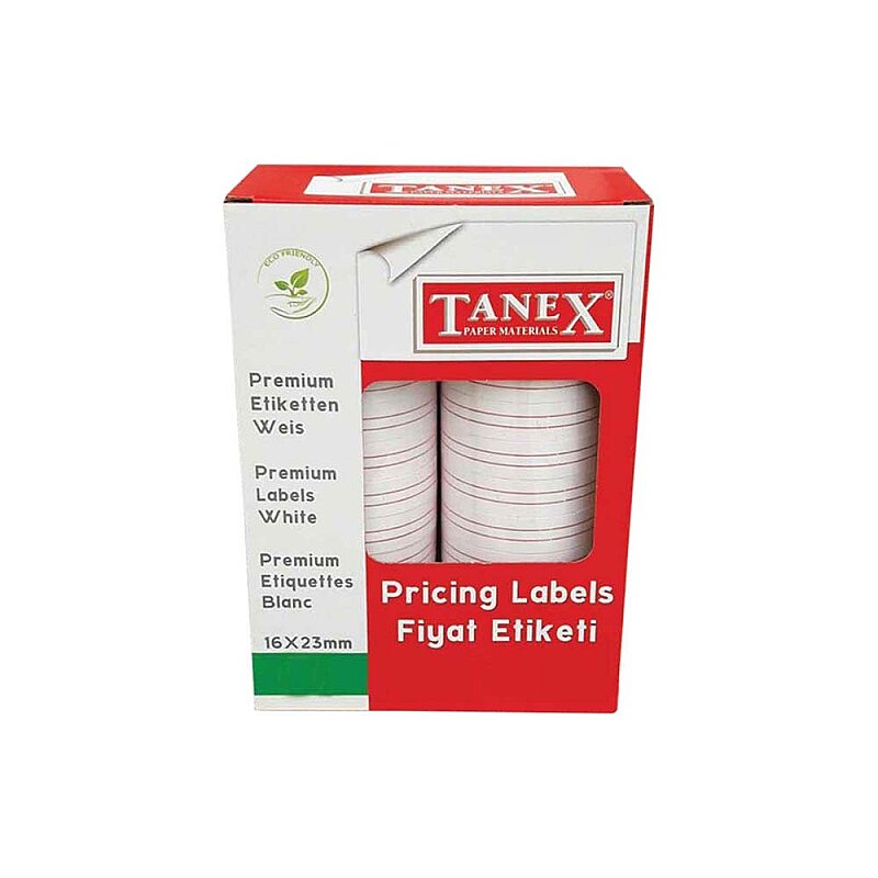 TANEX FİYAT ETİKETİ 16x23mm ÇİZGİLİ BEYAZ 12Lİ (TNX1623101000)
