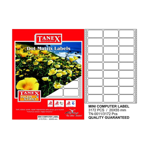 Tanex Bilgisayar Sürekli Form Etiketi 20x55mm 3172 Adet (Tn001110) - 1