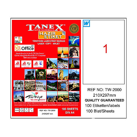 TANEX 2000 LASER ETİKET 210x297mm 1x100 100 ADET - 1