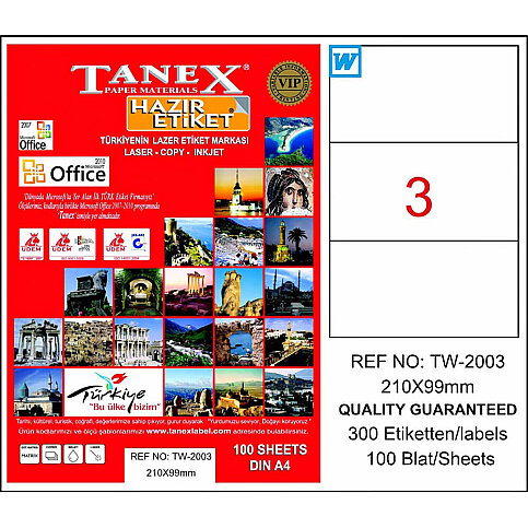 TANEX 2003 LASER ETİKET 210x99mm 1x3 300 ADET - 1