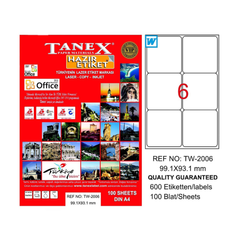 TANEX 2006 LASER ETİKET 99x93mm 6x100 600 ADET - 1