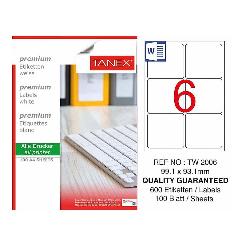 TANEX 2006 LASER ETİKET 99x93mm 6x100 600 ADET