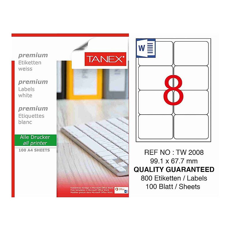TANEX 2008 LASER ETİKET 99x67mm 8x100 800 ADET