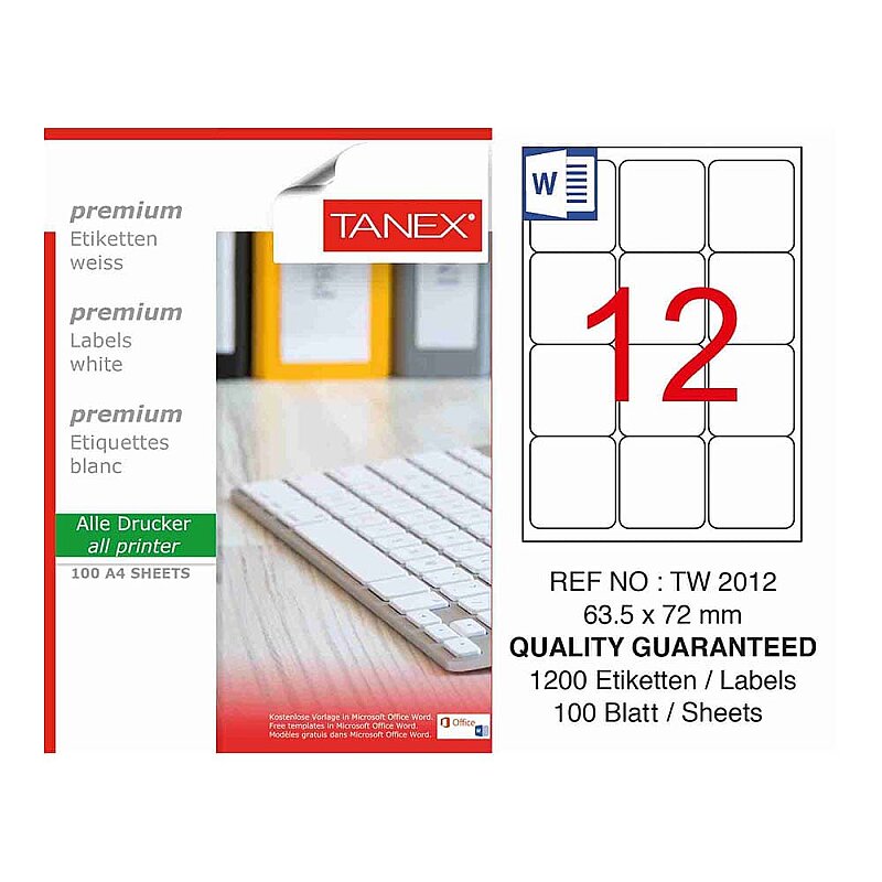 TANEX 2012 LASER ETİKET 63x72mm 12x100 1200 ADET