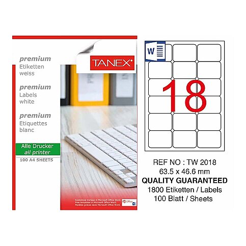 TANEX 2018 LASER ETİKET 63x46mm 18x100 1800 ADET - 1