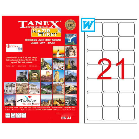 Tanex 2021 Polyester Laser Etiket 63x38mm21x25 525 Adet - 1